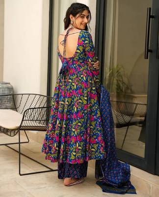 Multicolor digital printed muslin anarkali palazzo set with dupatta 3