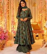 Multicolor digital printed muslin anarkali palazzo set with dupatta