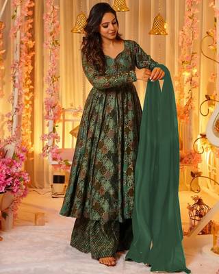 Multicolor digital printed muslin anarkali palazzo set with dupatta 2