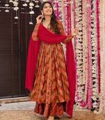 Multicolor digital printed muslin anarkali palazzo set with dupatta