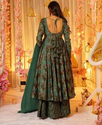 Multicolor digital printed muslin anarkali palazzo set with dupatta 3