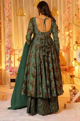 Multicolor digital printed muslin anarkali palazzo set with dupatta