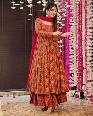 Multicolor digital printed muslin anarkali palazzo set with dupatta 2