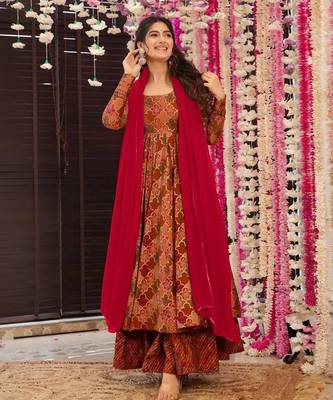 Multicolor digital printed muslin anarkali palazzo set with dupatta 3