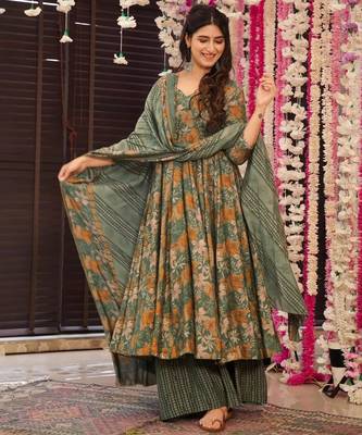 Multicolor digital printed muslin anarkali palazzo set with dupatta 2