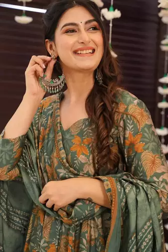 Multicolor digital printed muslin anarkali palazzo set with dupatta