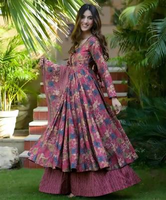 Multicolor digital printed muslin anarkali palazzo set with dupatta 2