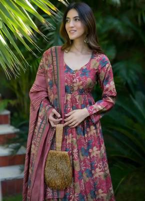 Multicolor digital printed muslin anarkali palazzo set with dupatta 3