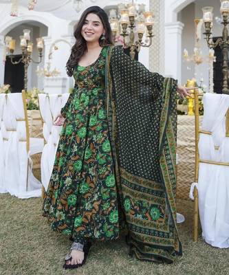 Multicolor digital printed muslin anarkali palazzo set with dupatta 1