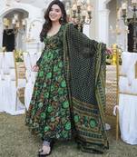 Multicolor digital printed muslin anarkali palazzo set with dupatta
