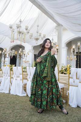 Multicolor digital printed muslin anarkali palazzo set with dupatta 2