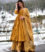 Mustard digital printed muslin anarkali palazzo set with dupatta