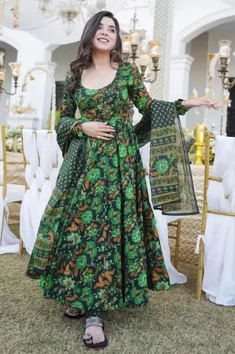 Multicolor digital printed muslin anarkali palazzo set with dupatta