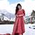 Crimson red digital printed muslin anarkali palazzo set with dupatta