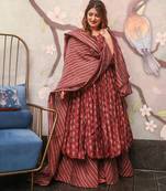 Maroon digital printed muslin anarkali palazzo set with dupatta