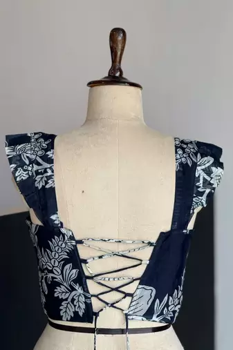 black organza printed lehenga choli with free size upto 38