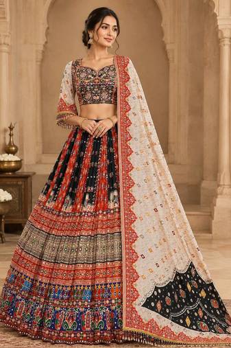 White Black Navratri Lehenga Choli With Dupatta