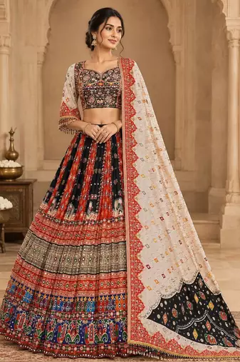 White Black Navratri Lehenga Choli With Dupatta