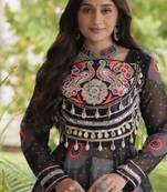 White&Black Cotton Readymade Navratri Lehenga Choli with Bandhej & Patch Work