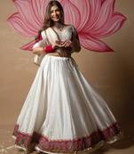 White Silk Blend Readymade Navratri Lehenga Choli Embroidery & Sequence Work