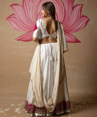 White Silk Blend Readymade Navratri Lehenga Choli Embroidery & Sequence Work 3
