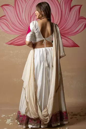 White Silk Blend Readymade Navratri Lehenga Choli Embroidery & Sequence Work