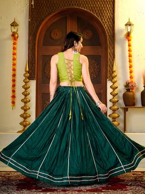 D Green Cotton Readymade Navratri Lehenga Choli with Embroidery & Thread Work 3