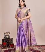 Lavender zari work silk blend saree with blouse