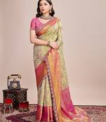 Pista green zari work silk blend saree with blouse
