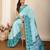 blue digital print malsin cotton blend saree with blouse
