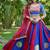 Blue&Red Cotton Readymade Navratri Lehenga Choli with Bandhej & Lace Work