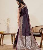 wine zari work satin saree with blouse