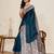 teal blue zari work satin saree with blouse