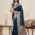 teal blue zari work satin saree with blouse