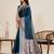teal blue zari work satin saree with blouse