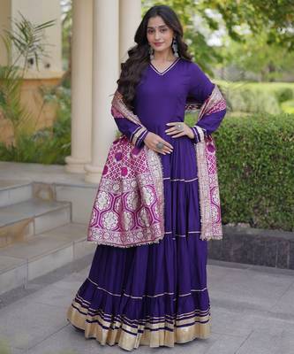 Purple rayon readymade anarkali suit with gotta patti & zari work 1