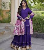 Purple rayon readymade anarkali suit with gotta patti & zari work