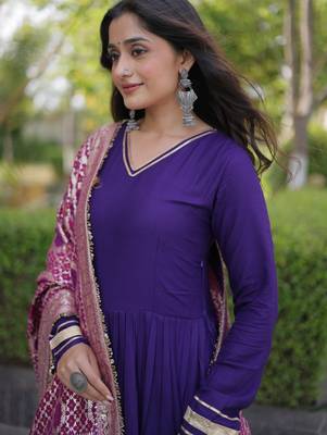 Purple rayon readymade anarkali suit with gotta patti & zari work 2