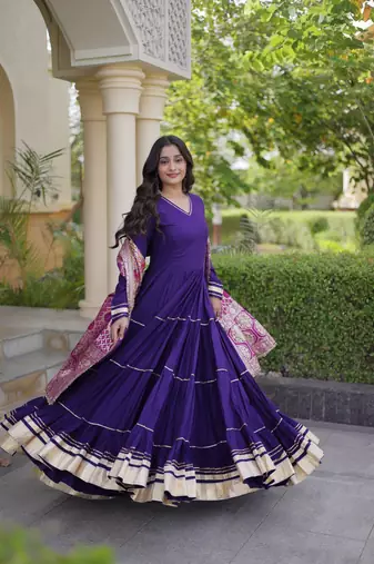 Purple rayon readymade anarkali suit with gotta patti & zari work