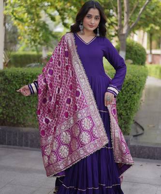 Purple rayon readymade anarkali suit with gotta patti & zari work 4