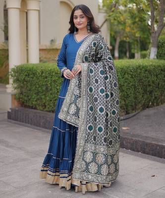Blue rayon readymade anarkali suit with gotta patti & zari work 1