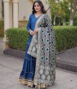 Blue rayon readymade anarkali suit with gotta patti & zari work