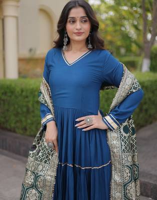 Blue rayon readymade anarkali suit with gotta patti & zari work 2