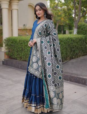 Blue rayon readymade anarkali suit with gotta patti & zari work 4