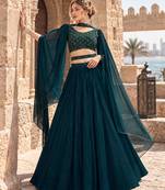 Teal Green Georgette Semi Stitched Lehenga Choli with Hand Work