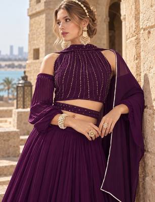 Purple Georgette Semi Stitched Lehenga Choli with Hand Work 2