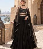 Black Georgette Semi Stitched Lehenga Choli with Hand Work