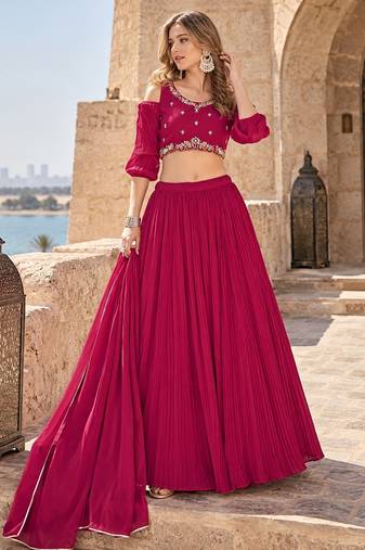 Magenta Georgette Semi Stitched Lehenga Choli with Hand Work