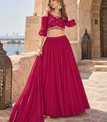 Magenta Georgette Semi Stitched Lehenga Choli with Hand Work