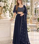 Navy Georgette Semi Stitched Lehenga Choli with Sequence & Thread Work